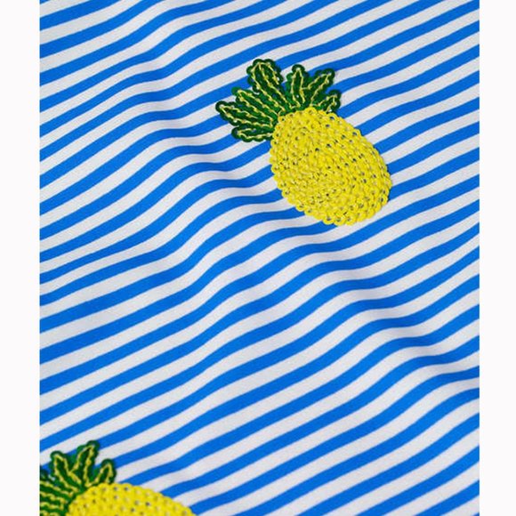 🍍HP!🍍Mini Boden Girl's Blue Oasis & Ivory Pineapples Surf Rash Guard Set - Picture 2 of 13